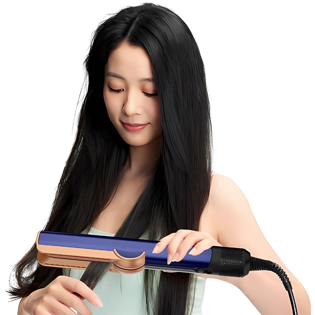 Wet-to-dry hair styler with advanced airflow technology, no heat damage, smooth and shiny results, one-step drying and straightening