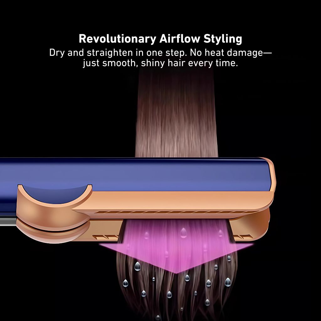 Wet-to-dry hair styler with advanced airflow technology, no heat damage, smooth and shiny results, one-step drying and straightening