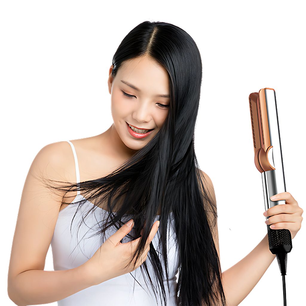 Wet-to-dry hair styler with advanced airflow technology, no heat damage, smooth and shiny results, one-step drying and straightening