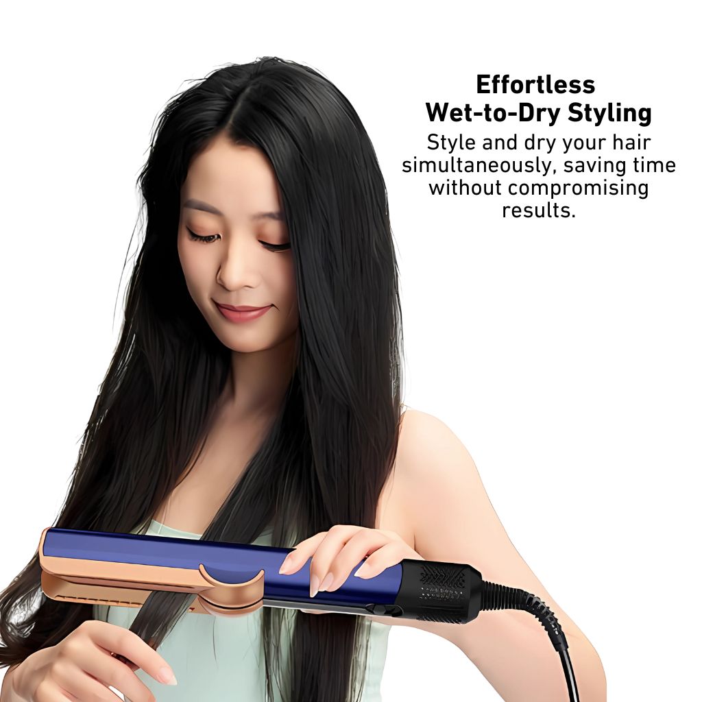 Wet-to-dry hair styler with advanced airflow technology, no heat damage, smooth and shiny results, one-step drying and straightening