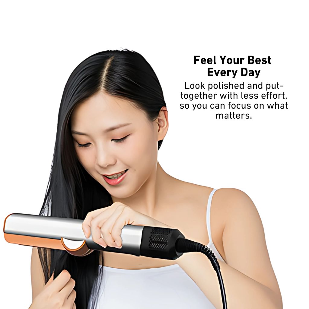 Wet-to-dry hair styler with advanced airflow technology, no heat damage, smooth and shiny results, one-step drying and straightening