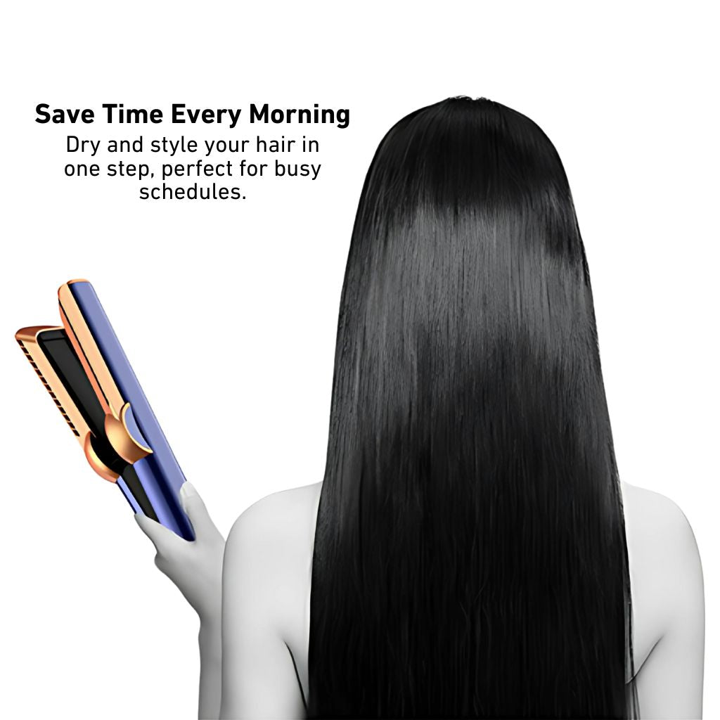 Wet-to-dry hair styler with advanced airflow technology, no heat damage, smooth and shiny results, one-step drying and straightening